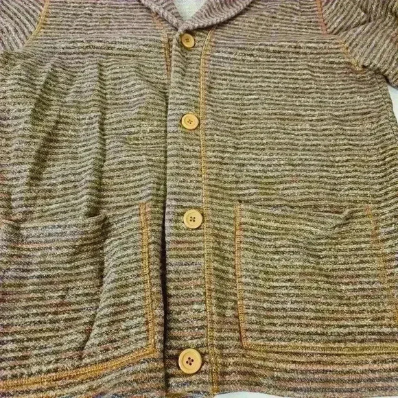 KOTO 100% COTTON Orange Striped Terry Knit Button Front Jacket Sz L - Picture 3 of 7